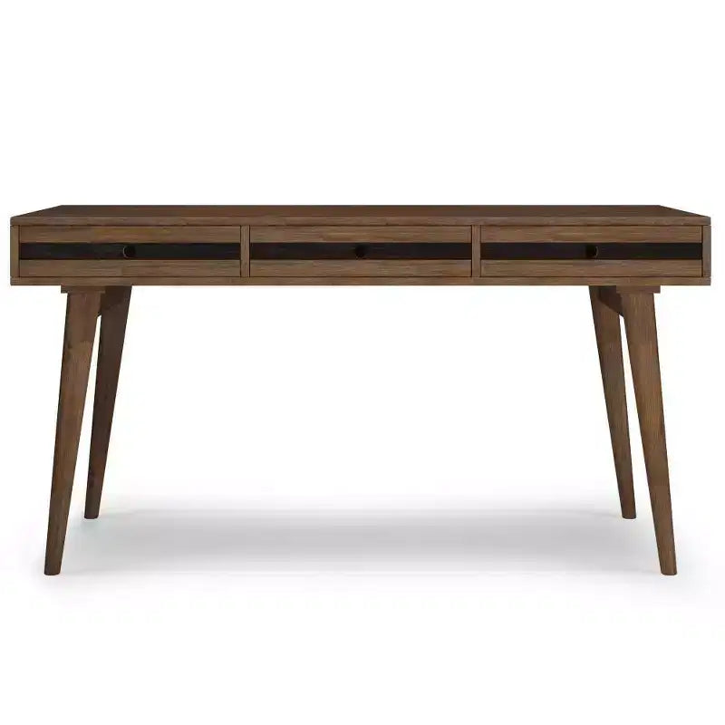 Bureau en acacia massif, aspect rustique brun vieilli naturel, 3 tiroirs