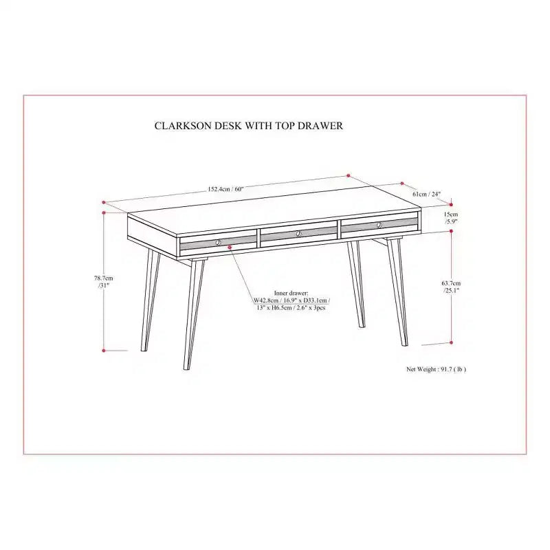 Bureau en acacia massif, aspect rustique brun vieilli naturel, 3 tiroirs