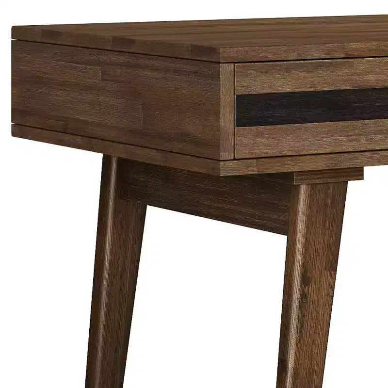 Bureau en acacia massif, aspect rustique brun vieilli naturel, 3 tiroirs