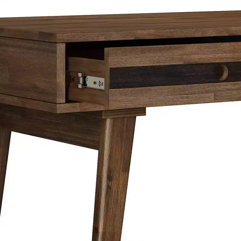 Bureau en acacia massif, aspect rustique brun vieilli naturel, 3 tiroirs