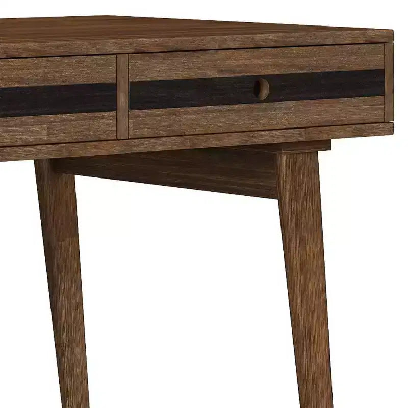 Bureau en acacia massif, aspect rustique brun vieilli naturel, 3 tiroirs