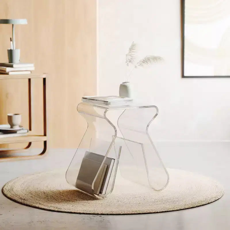 Tabouret et porte-revues en acrylique, transparent