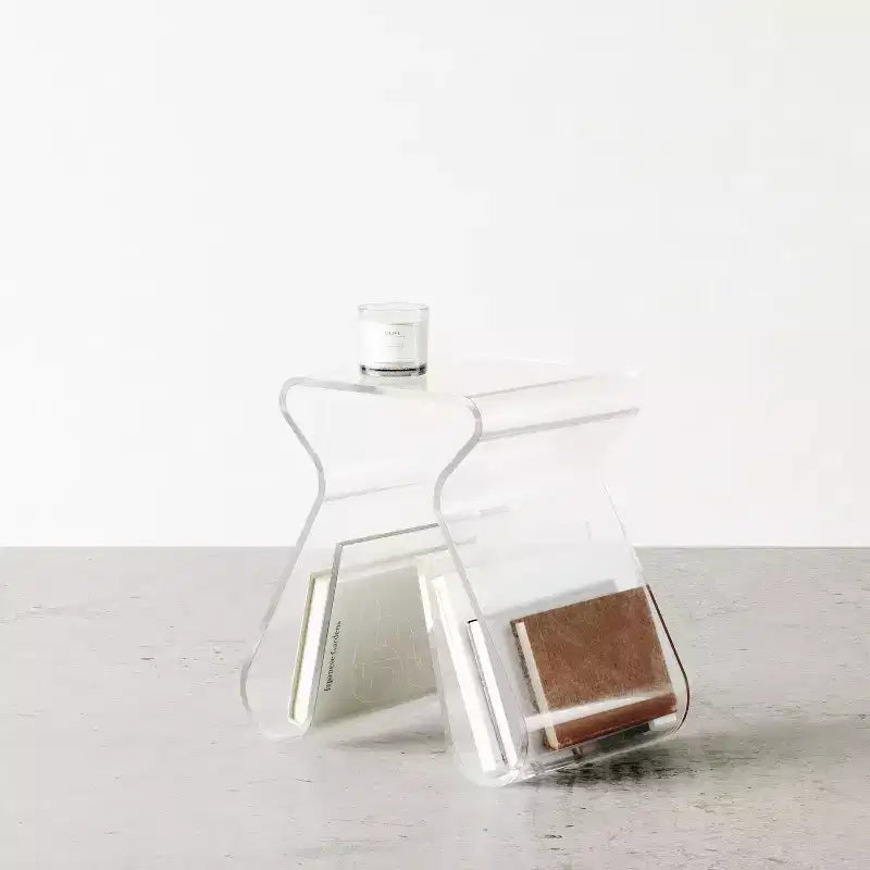 Tabouret et porte-revues en acrylique, transparent