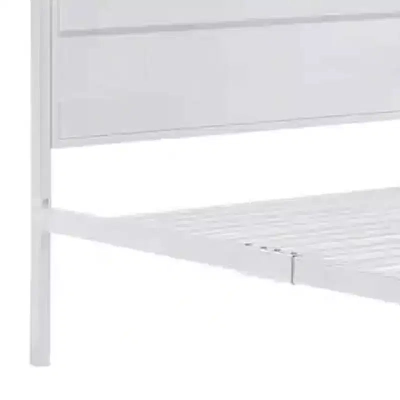 Lit double 79", blanc, cadre en métal contemporain, sommier tapissier non requis