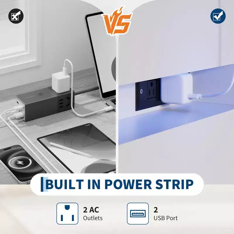 Meuble TV moderne avec 6 tiroirs et lumières LED, bar à café flottant pour centre de divertissement de salon