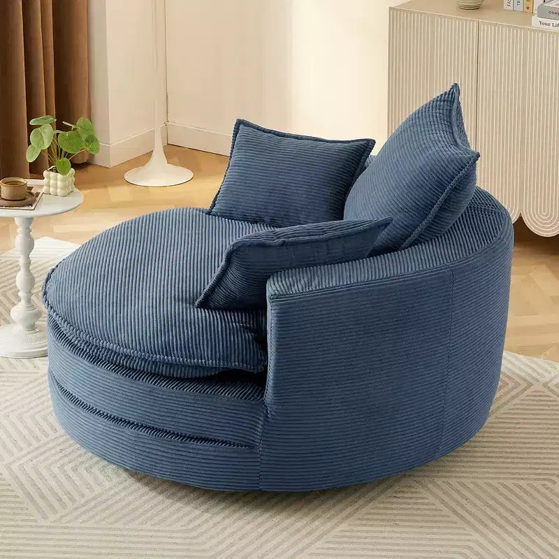 Fauteuil d'appoint pivotant à 360°, Fauteuil pivotant rond en forme de baril avec coussin pour salon