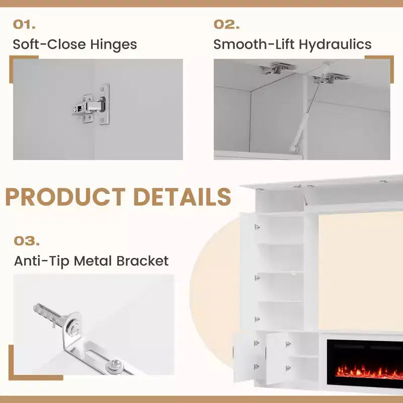 Meuble TV mural EROMMY 112L avec cheminée et lumières LED