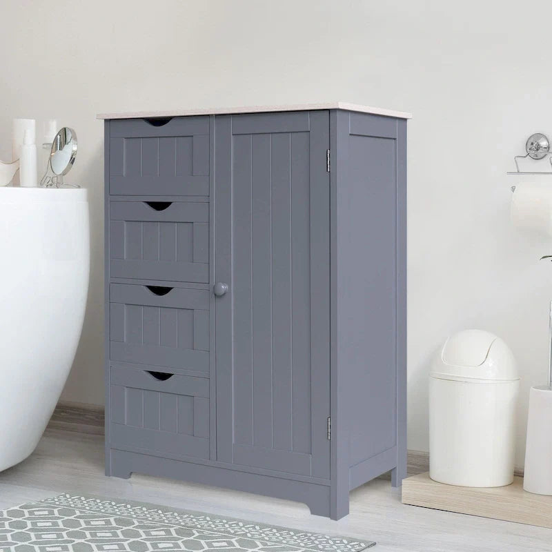 Meuble de Rangement Salle de Bain VEIKOUS sur Pied avec 4 Tiroirs