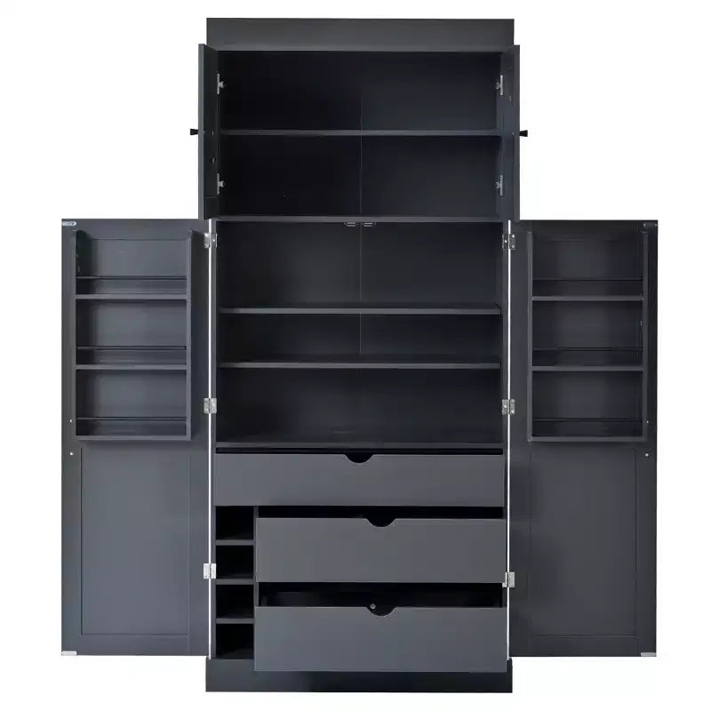 Garde-manger de cuisine autoportant 77H, armoire de rangement de style ferme avec étagères réglables, étagères de porte, tiroirs et casiers à vin - ModernLuxe