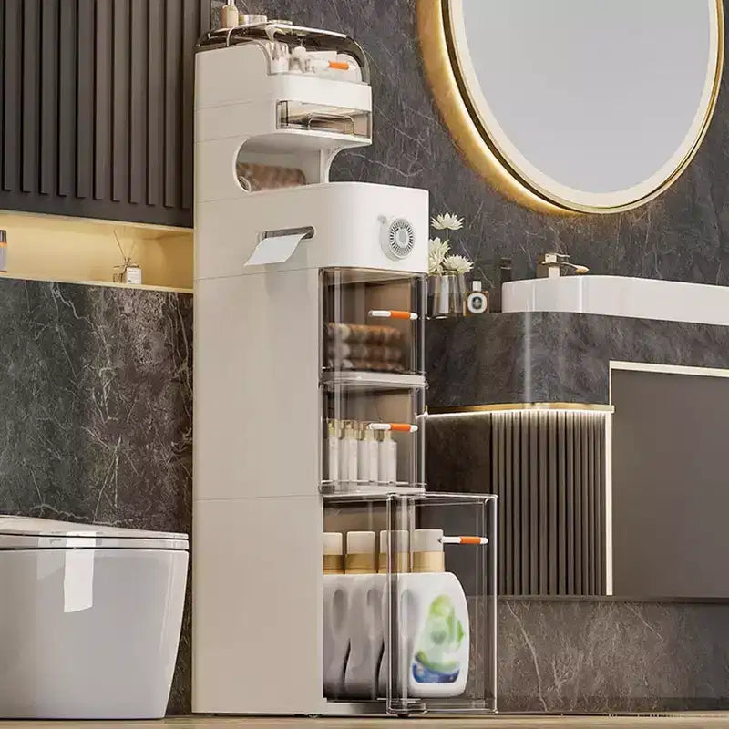 Meuble de Salle de Bain Fin, Armoire de Rangement Étroite à 7 Niveaux - avec Organiseurs Étanche, Support de Boîte à Mouchoirs et Roues, Idéal pour Salle de Bain, Cuisine, Buanderie