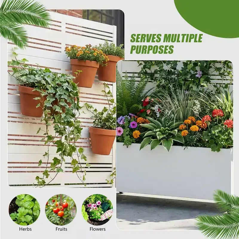 Jardinière rectangulaire en fer forgé blanc MAYEERTY avec treillis (Harold Large-Étroit à persiennes), 72x35x16, 5 pièces Décoration de jardin intérieur extérieur