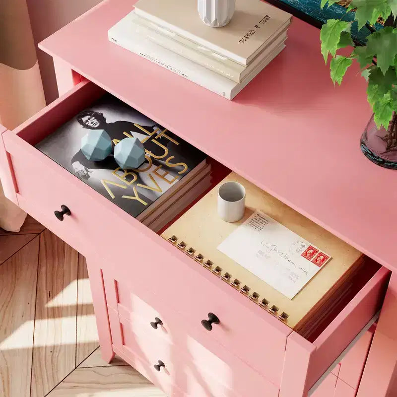 Commode à 5 tiroirs de 108 cm de haut pour chambre à coucher, armoire de rangement en bois avec tiroirs de 30 cm de profondeur et poignées en métal doré, idéale pour l'entrée ou le couloir