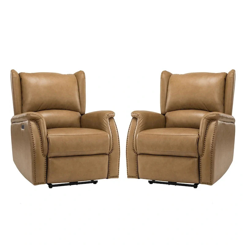 Fauteuil inclinable électrique Eduardo en cuir véritable avec port USB (ensemble de 2)