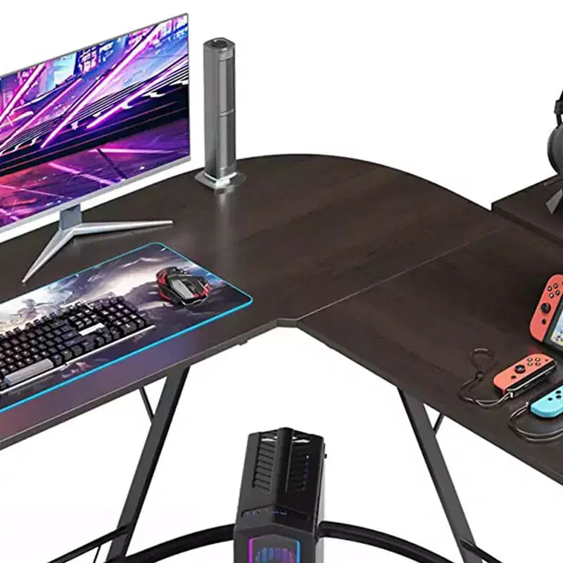 Bureau d'angle en L pour ordinateur et télétravail avec support d'écran amovible, montage facile, noyer noir