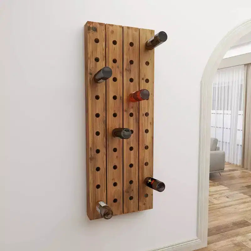 Range-bouteilles mural rustique en bois marron