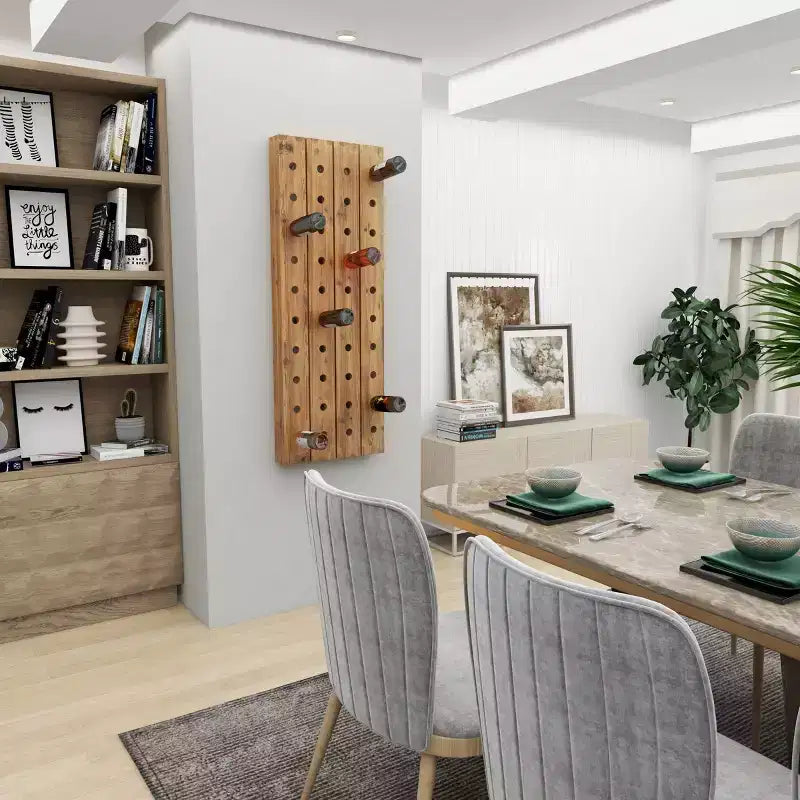 Range-bouteilles mural rustique en bois marron