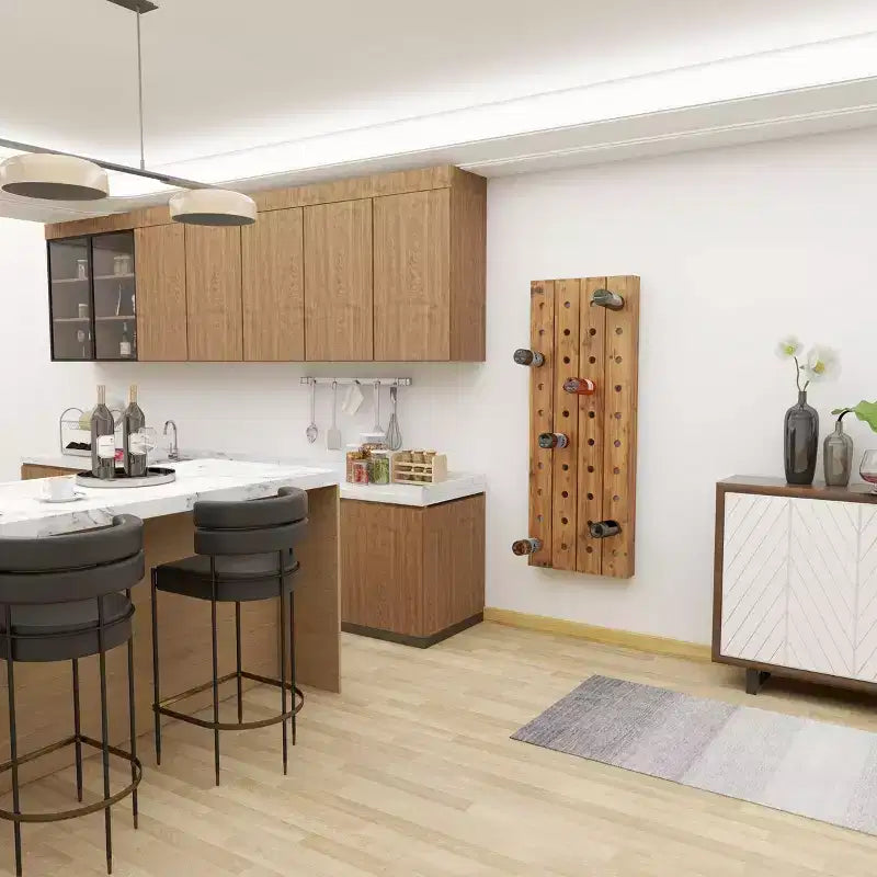 Range-bouteilles mural rustique en bois marron