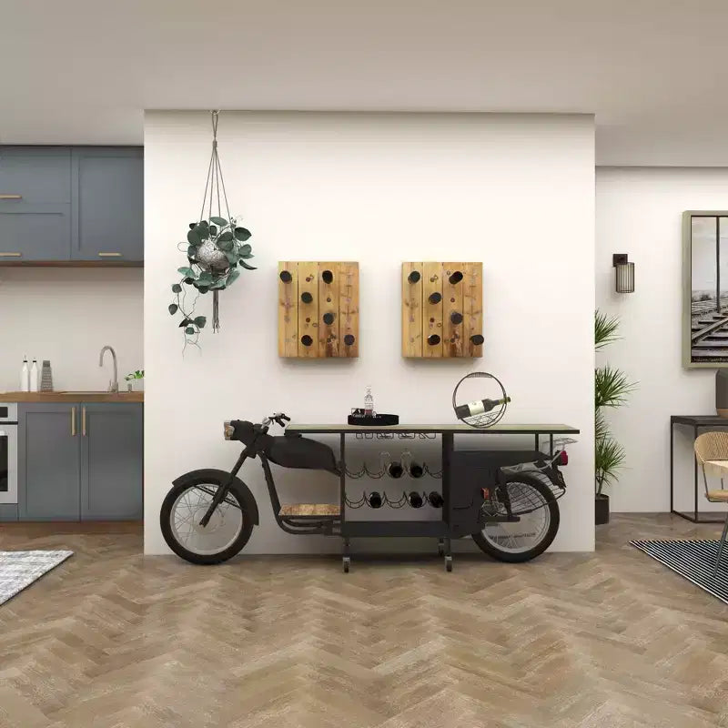 Range-bouteilles mural rustique en bois marron