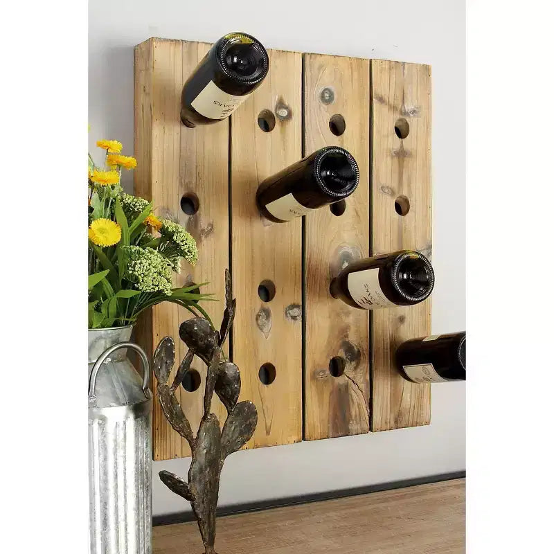 Range-bouteilles mural rustique en bois marron