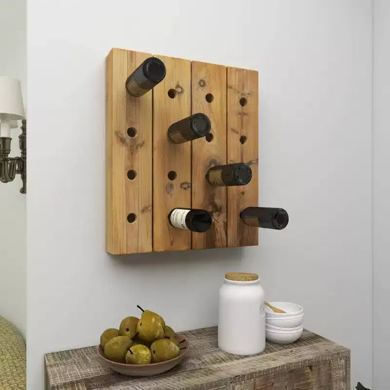 Range-bouteilles mural rustique en bois marron