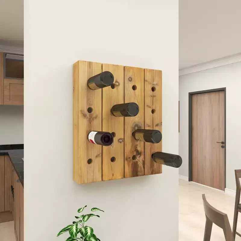 Range-bouteilles mural rustique en bois marron