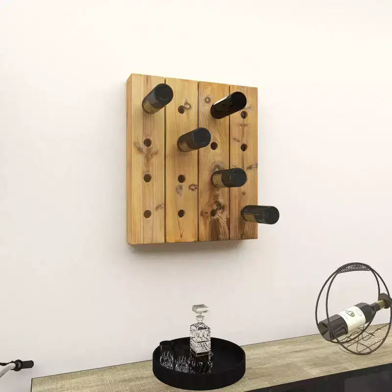 Range-bouteilles mural rustique en bois marron