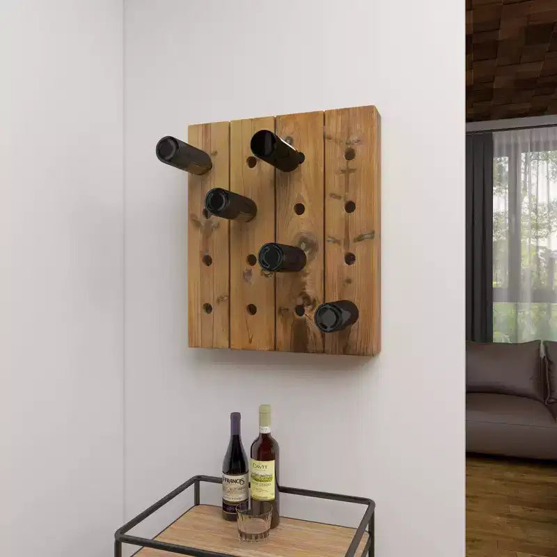 Range-bouteilles mural rustique en bois marron