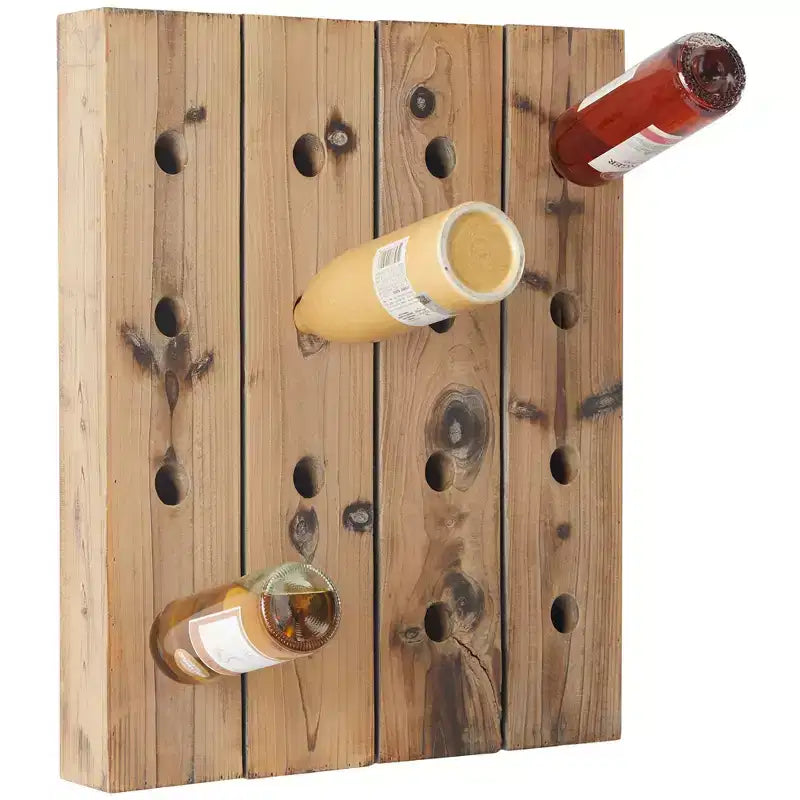 Range-bouteilles mural rustique en bois marron