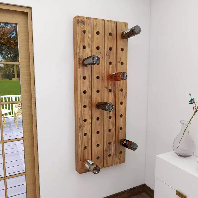 Range-bouteilles mural rustique en bois marron
