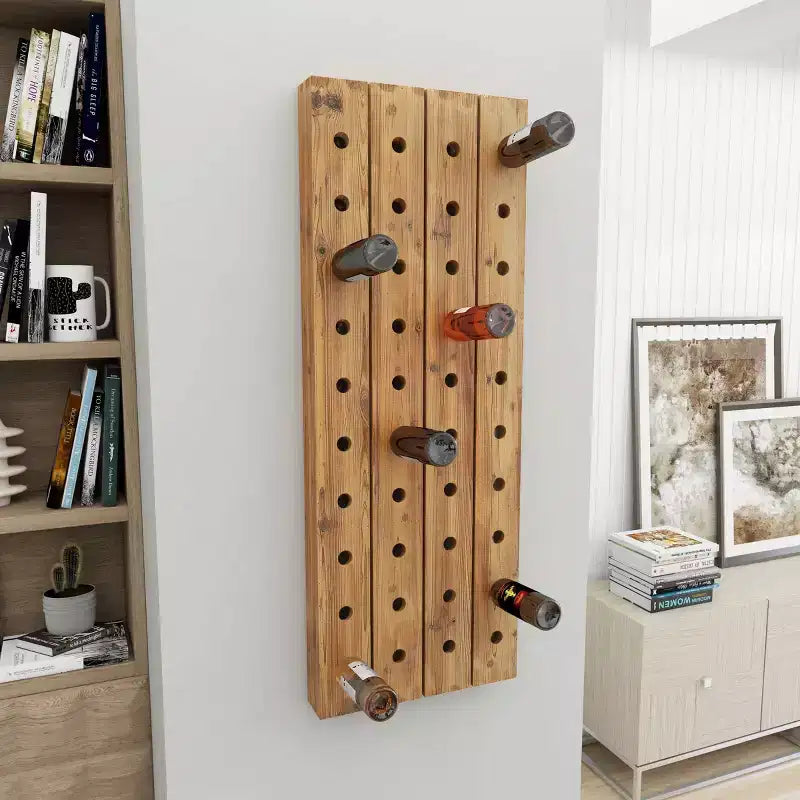 Range-bouteilles mural rustique en bois marron