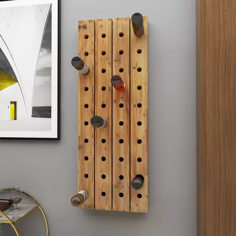 Range-bouteilles mural rustique en bois marron