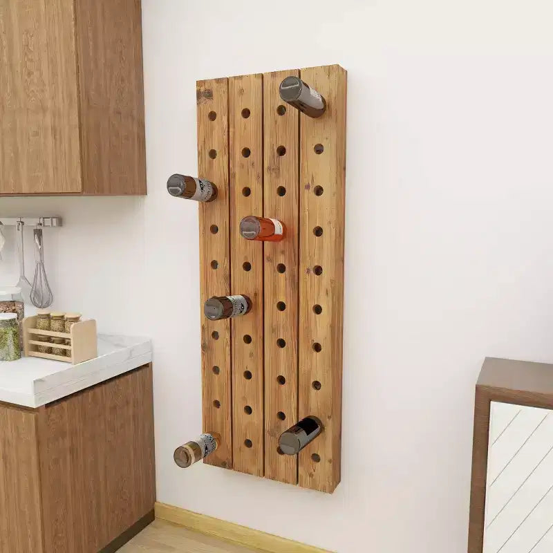 Range-bouteilles mural rustique en bois marron