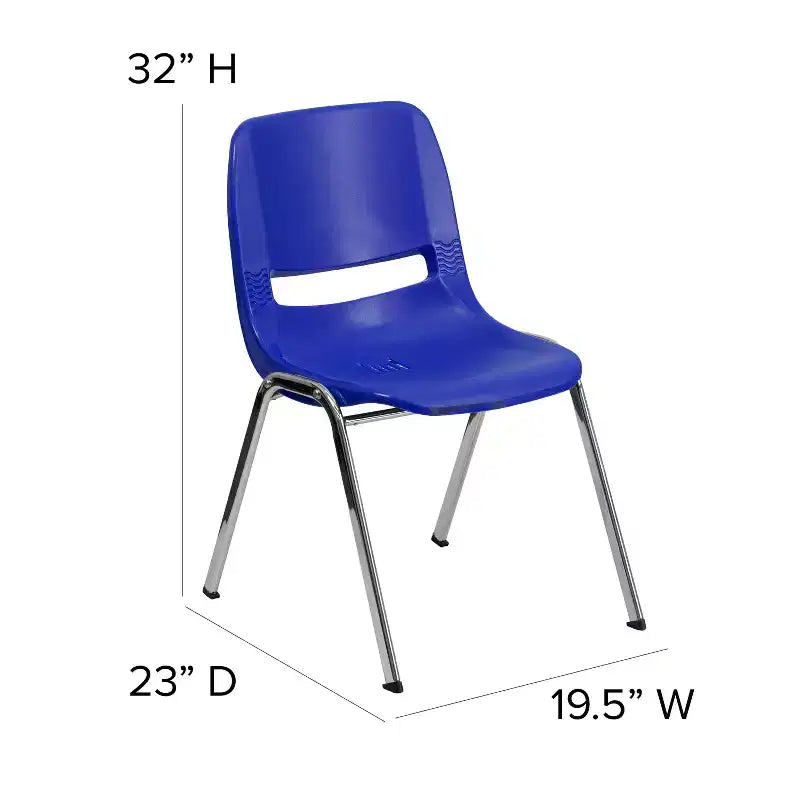 Lot de 4 chaises empilables ergonomiques avec coque et cadre chromé, capacité de 400 kg, hauteur d'assise de 45 cm