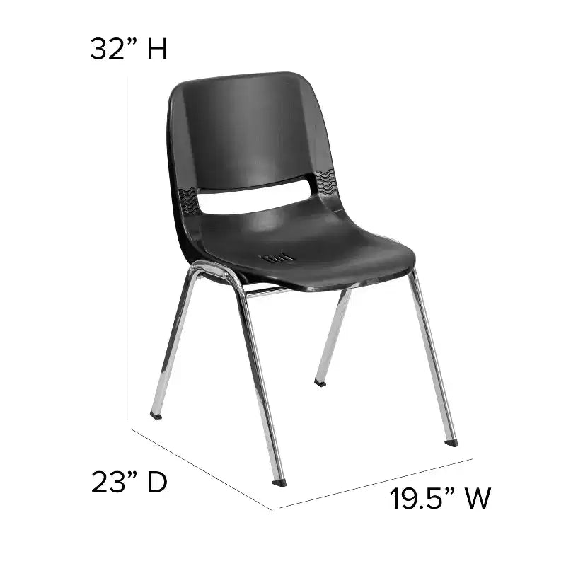 Lot de 4 chaises empilables ergonomiques avec coque et cadre chromé, capacité de 400 kg, hauteur d'assise de 45 cm