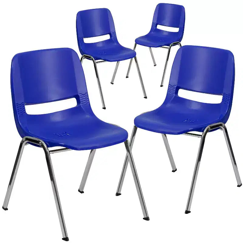 Lot de 4 chaises empilables ergonomiques avec coque et cadre chromé, capacité de 400 kg, hauteur d'assise de 45 cm