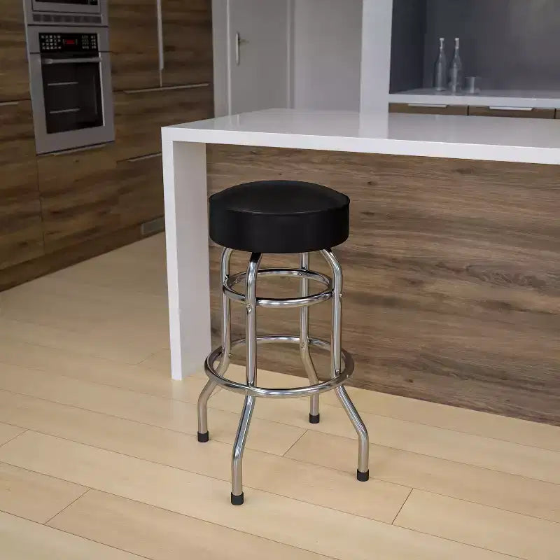 Tabouret de bar chromé à double anneau – Lot de 2