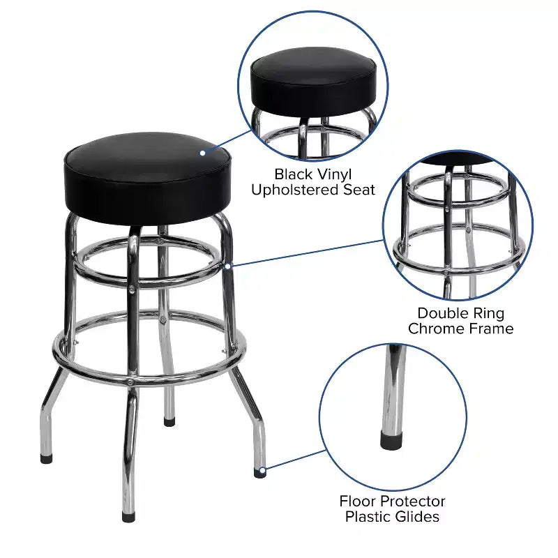 Tabouret de bar chromé à double anneau – Lot de 2
