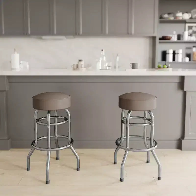 Tabouret de bar chromé à double anneau – Lot de 2