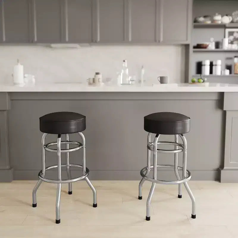 Tabouret de bar chromé à double anneau – Lot de 2