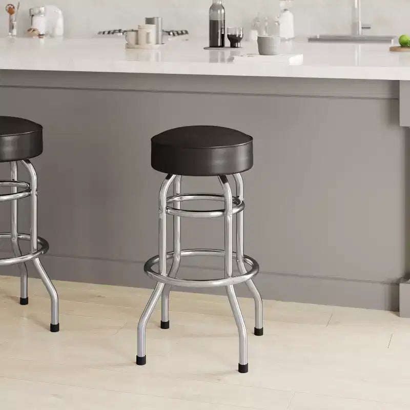 Tabouret de bar chromé à double anneau – Lot de 2
