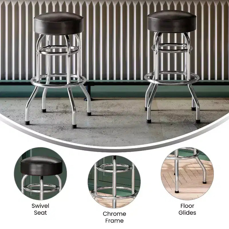 Tabouret de bar chromé à double anneau – Lot de 2