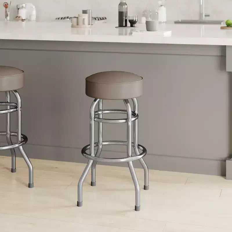 Tabouret de bar chromé à double anneau – Lot de 2