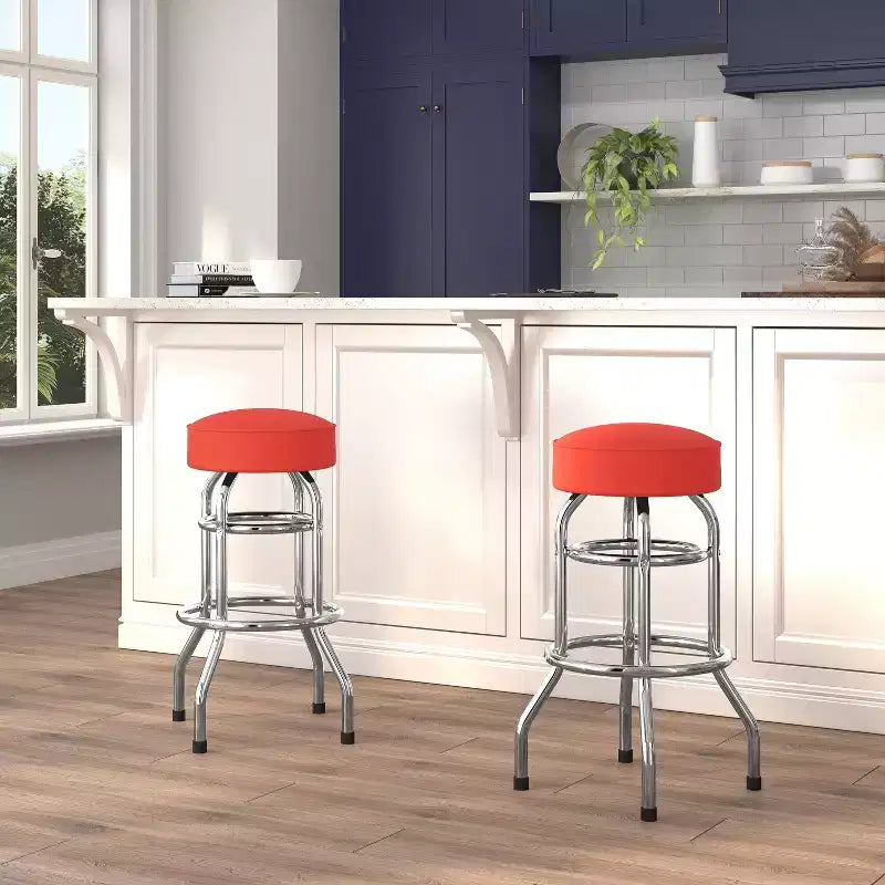 Tabouret de bar chromé à double anneau – Lot de 2