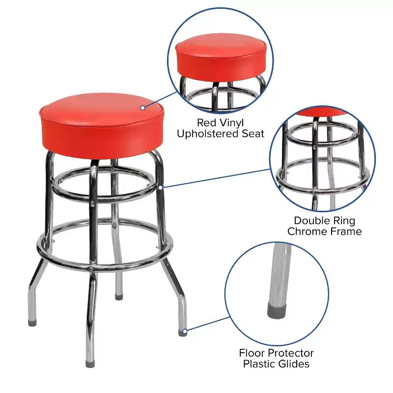 Tabouret de bar chromé à double anneau – Lot de 2