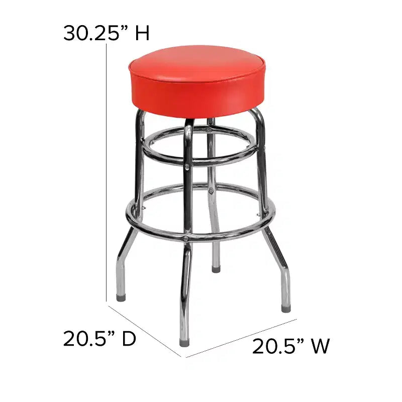 Tabouret de bar chromé à double anneau – Lot de 2