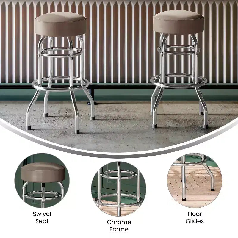 Tabouret de bar chromé à double anneau – Lot de 2