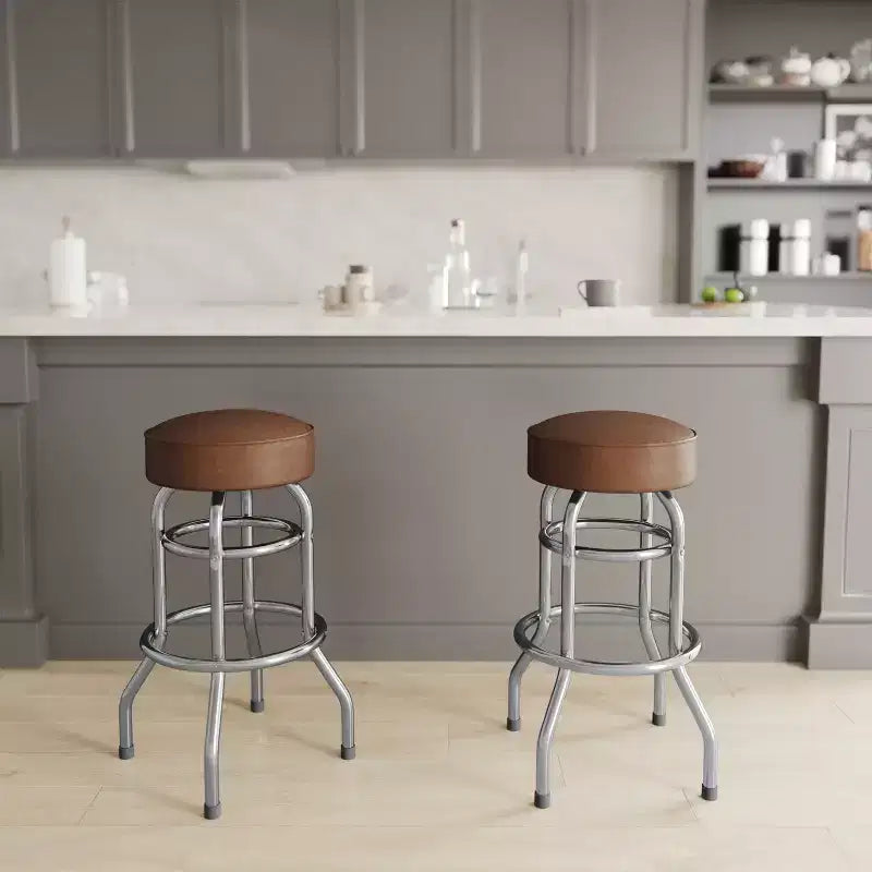 Tabouret de bar chromé à double anneau – Lot de 2