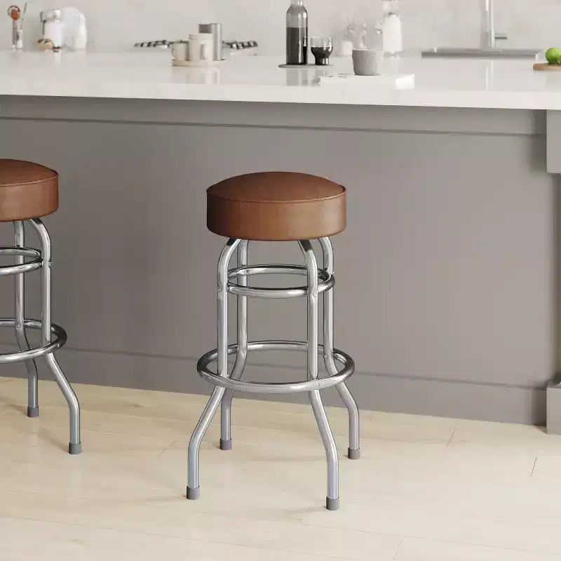 Tabouret de bar chromé à double anneau – Lot de 2