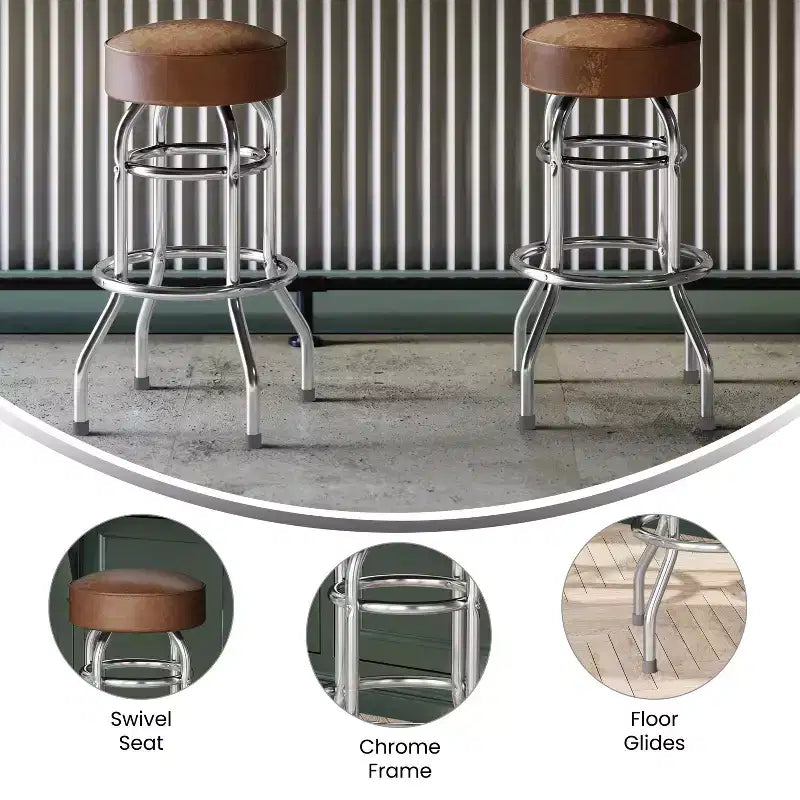 Tabouret de bar chromé à double anneau – Lot de 2