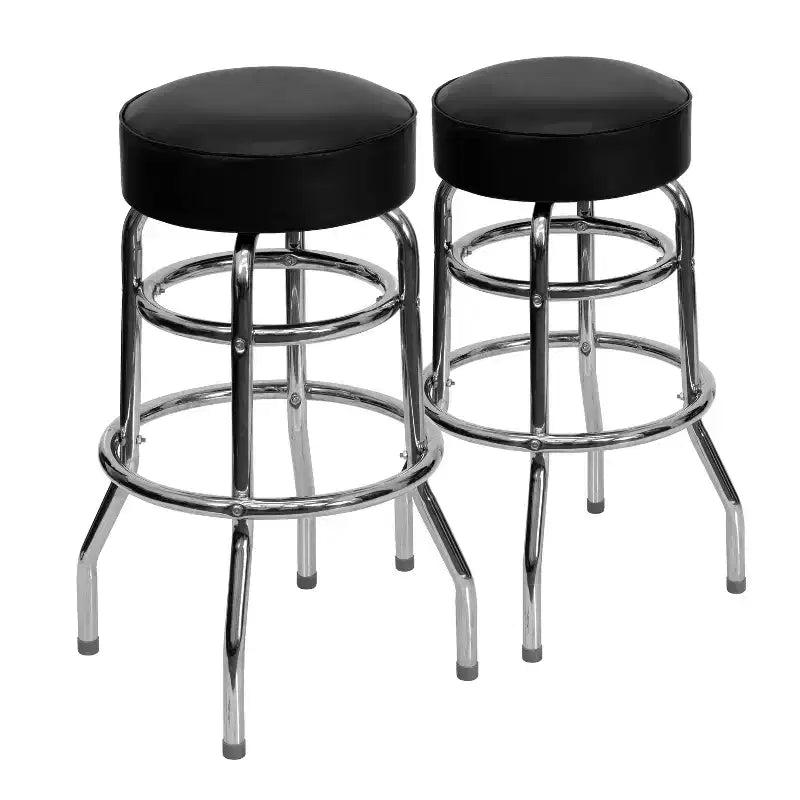 Tabouret de bar chromé à double anneau – Lot de 2